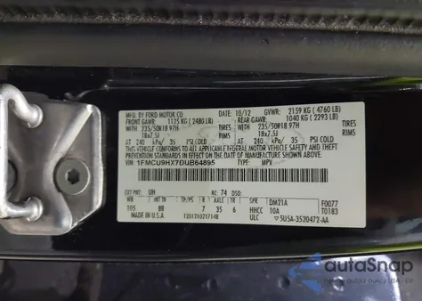 2013 Ford Escape Sel z USA, uszkodzony, nr VIN 1FMCU9HX7DUB64895